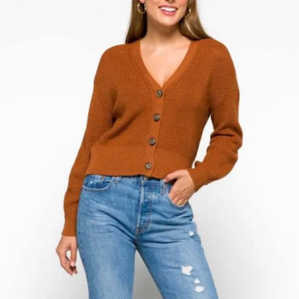 Velvet by Graham & Spencer Riley Cardigan Sweater XS Orange V Neck Wool Blend